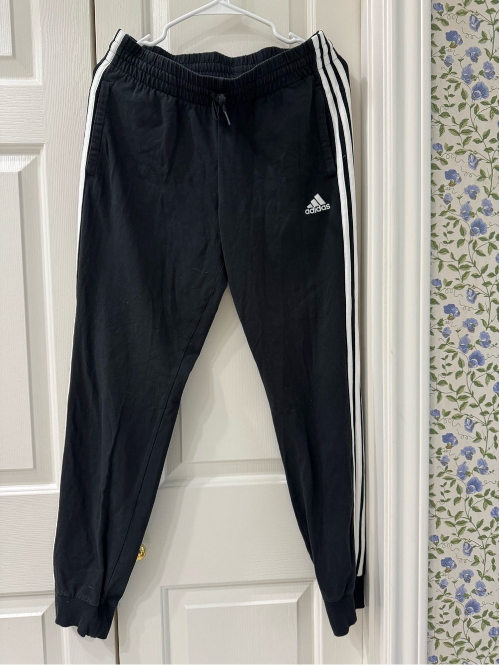 Adidas Black Joggers with White Side Stripes size M